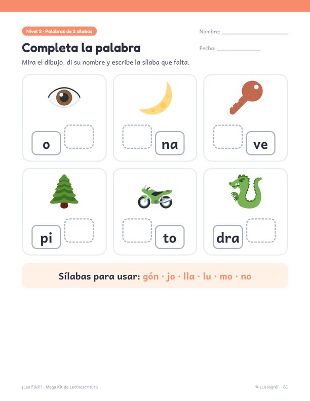 Página para completar palabras