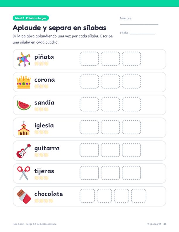 Página para separar en sílabas